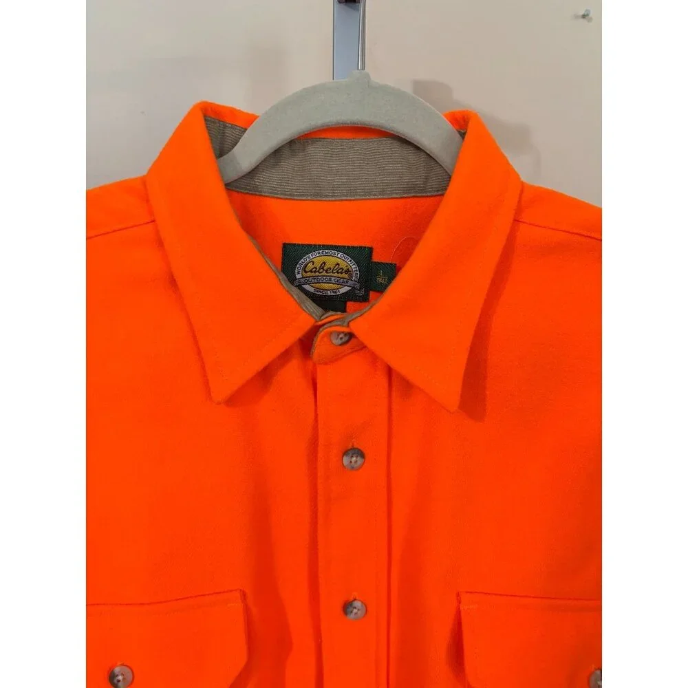 Cabelas Mens Flannel Shirt Bright Orange Hunting Heavyweight Outdoors Large Tall - Picture 5 of 11